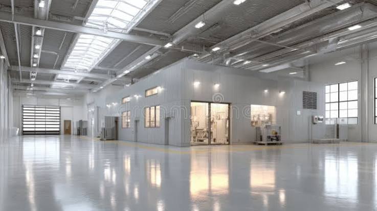 Clean unbranded commercial warehouse facility displaying structured industrial pest management and supply chain protection across South East Queensland by JC Pests.